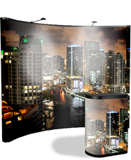 10 foot concave full graphic pop up with end to end Chicago River graphic and matching graphic case conversion kit