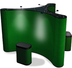 10 foot island fabric popup display in emerald green with matching fabric case conversion kits