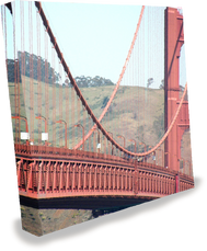 8 foot pop up express with wrap-around graphics of the Golden Gate Bridge in San Francisco.