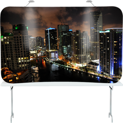 8 foot tension tabletop popup display with edge-to-edge graphics of Miami, Florida.