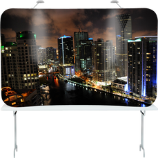 8 foot tension tabletop popup display with edge-to-edge graphics of Miami, Florida.