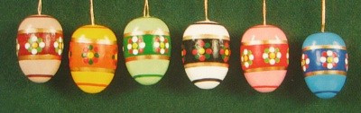 Six Colorful Eggs Gold Stripes Ornaments Set