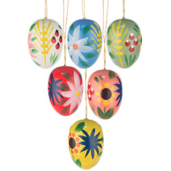 Six Colorful Flowery Eggs Ornaments