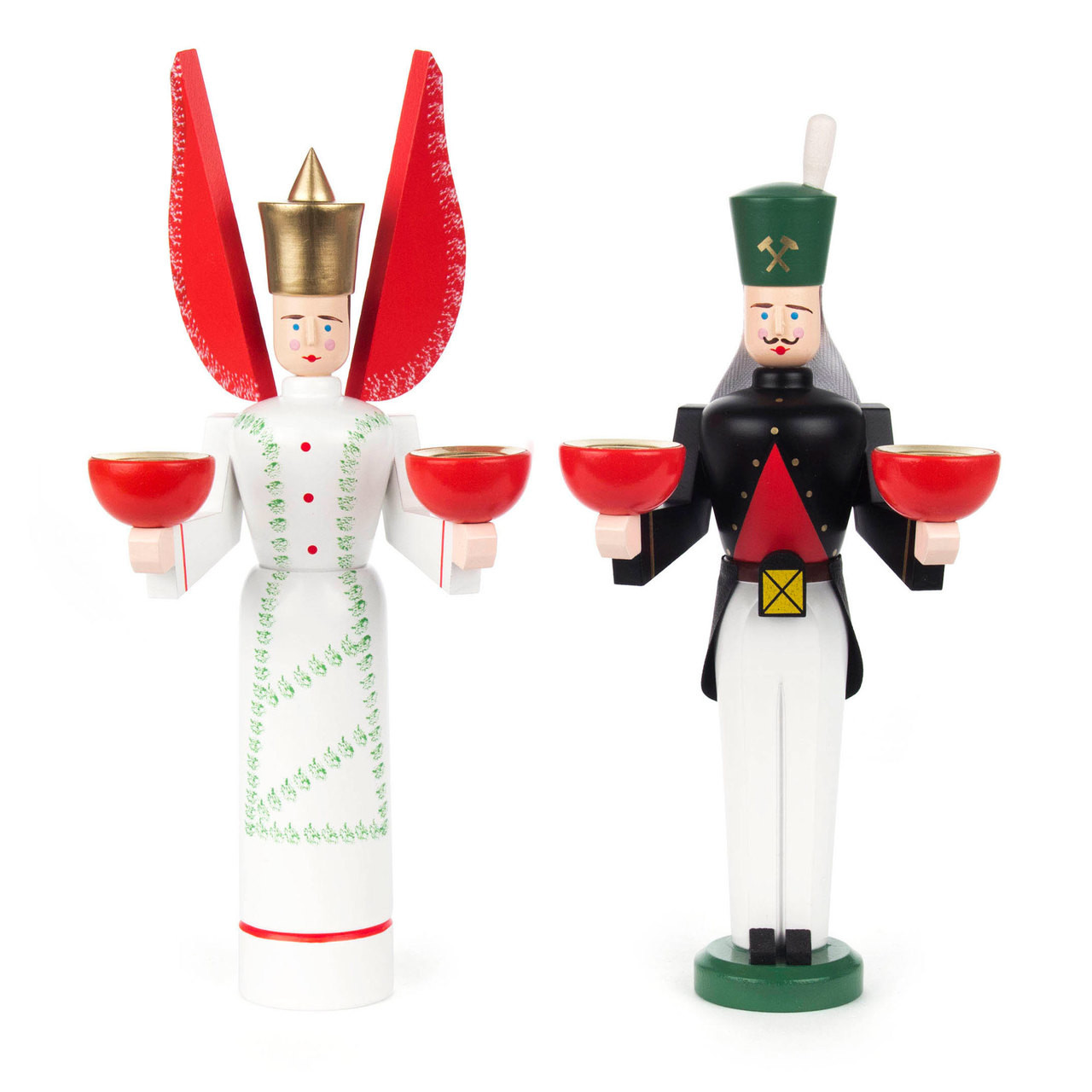 Angel and Miner Candleholders 25cm ChristKindlMarkt German Gifts