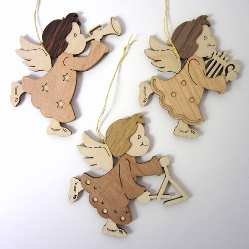 Set 3 Wooden German Christmas Angel Ornaments ORD199X476