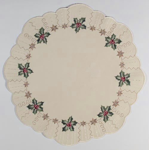 German Table Topper Holiday Christmas Holly Round LNSTECHPALME36R