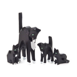 Wooden Black Cats German Hand Carved Figurine Four Set