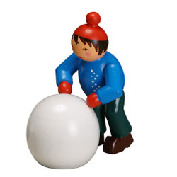 Boy Pushing Large Snowball