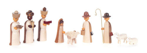 Nativity Set Wooden German Figurine Creche Natural
