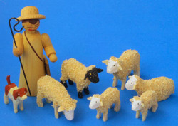 Shepherd Sheep Handmade Wooden German Figurines Set of 8