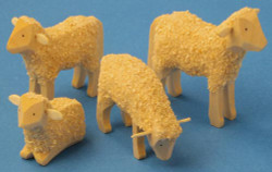Wooden Sheep German Set of 4 Hand Carved Figurines