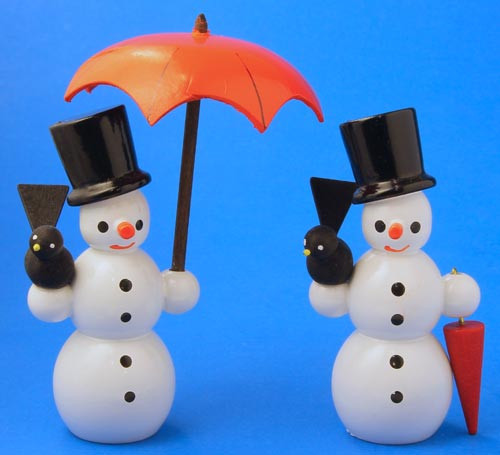 Wooden German Snowmen Set Two with Umbrella Figurines