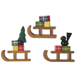 Wooden German Figurine Set of 3 Sleds RP198X014X1