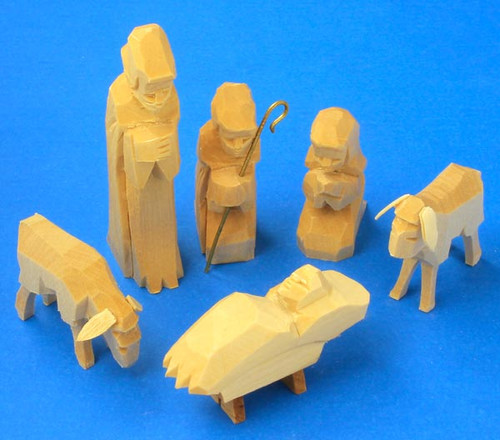 Nativity Hand Carved Creche German Figurine Wooden Set of 6