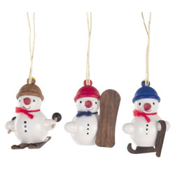 Three Tiny Winter Sports Snowmen Wooden German Ornaments ORD199X409X7