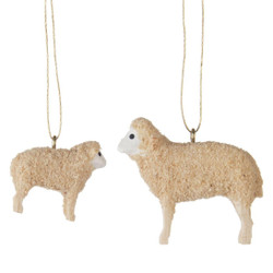 Sheep Hand Carved Set 2 Ornaments ORD199X434