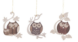  Cut Out Set 3 Perched Owls Wooden German Ornaments ORD198X134
