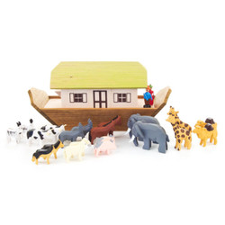 Miniature Wooden Noah Ark with Hand Carved Animal German Figurines  FGD154X201