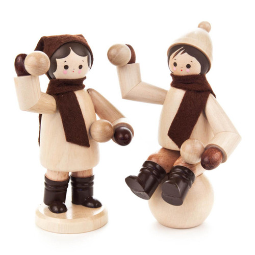 Snowball Winter Fun Boy and Girl Wooden German Large Figurine   FGD195X093X3GN