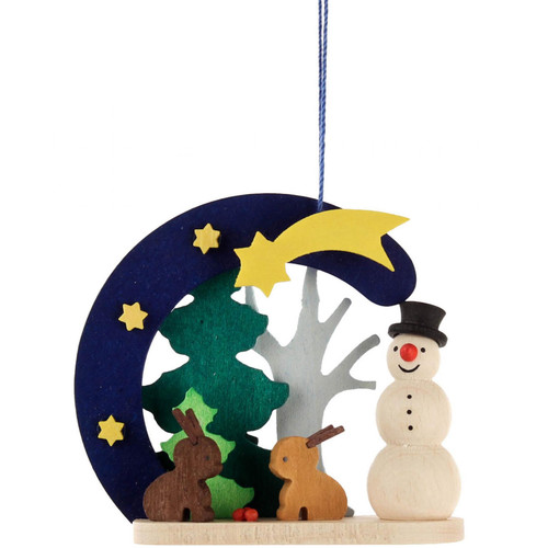 Snowman Bunny Wooden Christmas German Ornament ORD403X4414