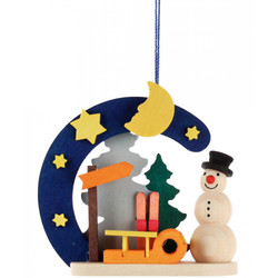 German Snowman Sled Wooden Christmas Ornament ORD403X4411