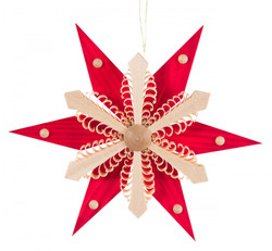 Ornate Red Natural Wooden Star Ornament ORD199X082