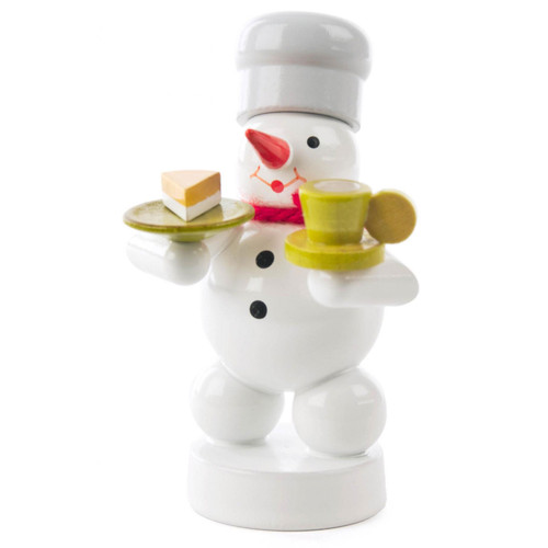 Snowman Baker Wooden Figurine with Coffee and Cake FGD195X097X24X2