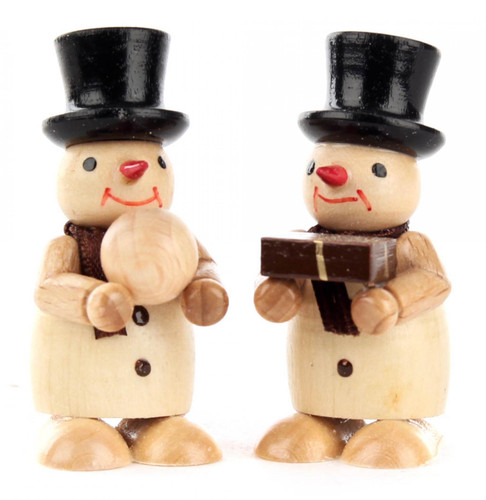 Natural Snowmen Pair Wooden Gift Snowball German Figurines FGD195X823