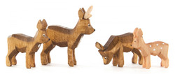 Wood Deer Family German 1 inch Hand Carved Stained Figurines 4 Piece Set FGD076X120