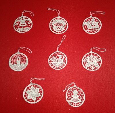 Eight German Lace Christmas Round Ornaments LN-BW6K