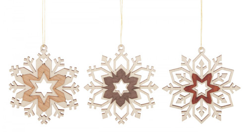 Set 3 Wooden Snowflakes German Christmas Ornaments ChristKindl Markt