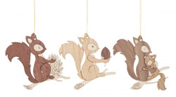 Set 3 Wooden Squirrel German Christmas Ornaments ORD199X982X14