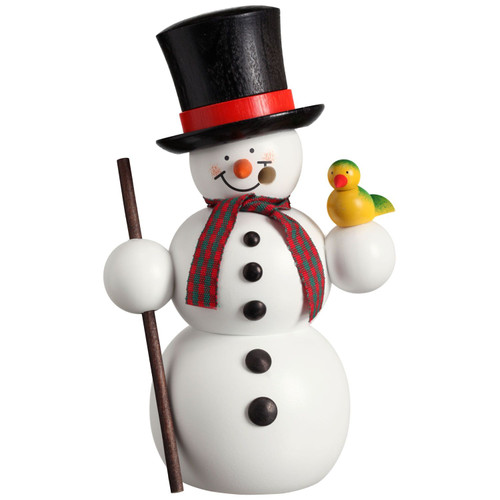 Happy Snowman with Bird German Smoker Figurine 5.9 Inches - 12213