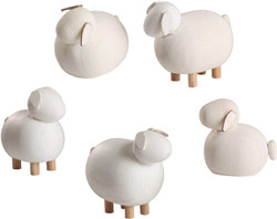 Seiffener Volkskunst Miniature Wooden Sheep 5 Piece Figurine Original Ore Mountains - Made in Germany