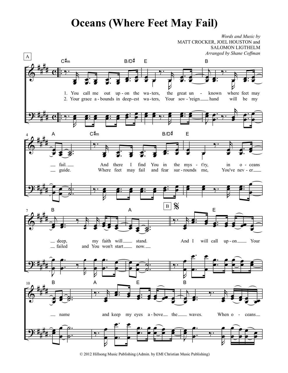 Oceans (Where Feet May Fall) Sheet Music - Fearless4You.com