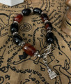 Bali Sterling Silver and Namche Bazaar Lhasa Agate Mala Bracelet with Golden Sapphire Dressed Buddha Guru - A Master Suite Find - The Voodoo Estate