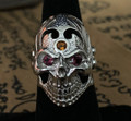 Aunt Nadiene's Thai 22k White Gold Vermeil, Pyrope Garnet and Citrine Gems Skull Ring - A Séance Spirit Reading Room Find - The Voodoo Estate