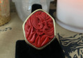 BARSE - Polished Cast Bronze and Carved Red Cinnabar Resin Statement Ring Size 9 1/4 New Unworn