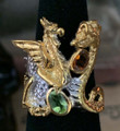 Aunt Nadiene's Thai 22k White and Yellow Gold Vermeil, Imperial and Pale Green Topaz, Twin Naga Dragon Ring - A Séance Spirit Reading Room Find - The Voodoo Estate