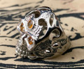 Aunt Nadiene's Thai 22k White Gold Vermeil and Citrine Gems Skull Ring - A Séance Spirit Reading Room Find - The Voodoo Estate