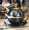 Park Château Black and Gold Dancing Skeleton Motif Tea Set Gothic Halloween NEW