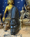 8.25" Silver Sheen Obsidian Meso American Chief Carving - A Main Ballroom Altar Find - The Voodoo Estate