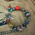 Bali & Tibetan Silver, Coral, Turquoise, Glass and Clay African Trade Bead Magic Mala Bracelet by Margie Melby C. J.  Sr. Estate