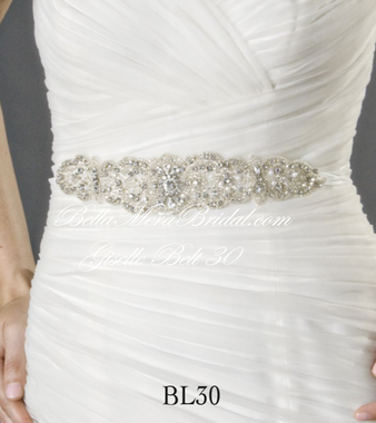 Giselle Bridal Belt BL30 - Beaded Belt with Organza Ties
