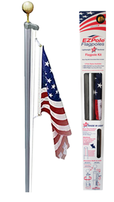 The Classic Flag pole with rope halyard and gold ball topper. Made in U.S.A. The Classic Flag pole with rope halyard and gold ball topper. Made in U.S.A.