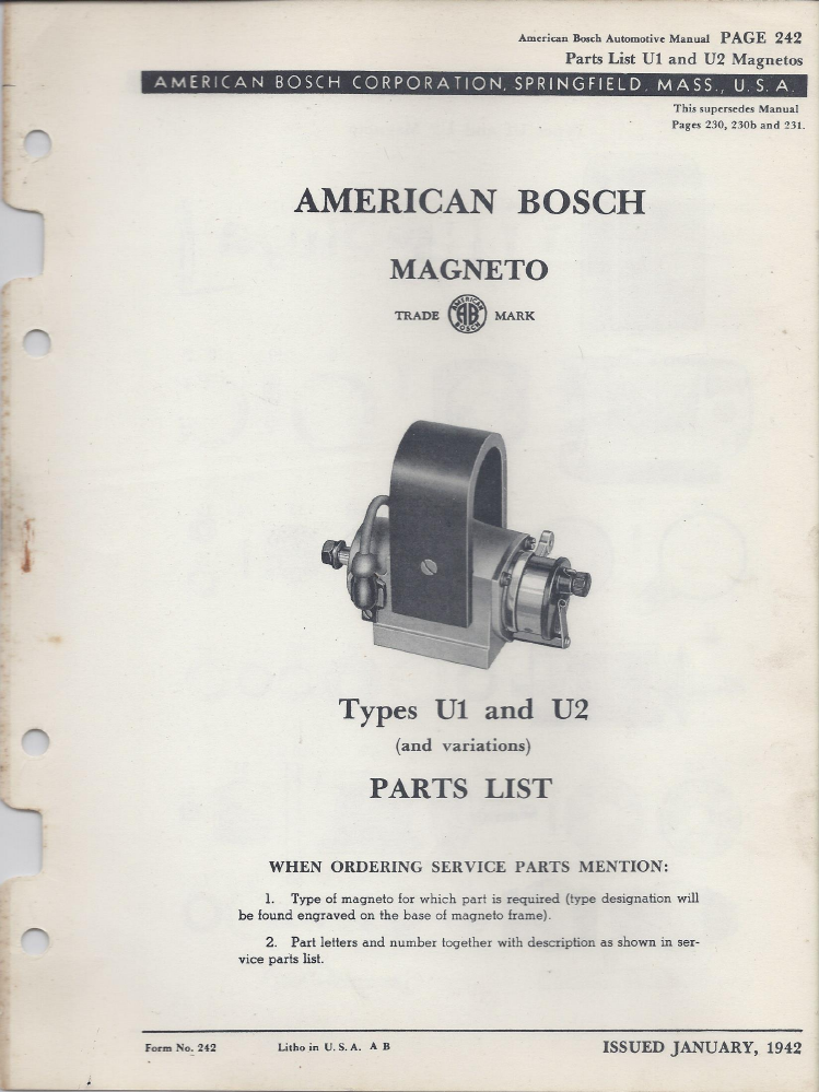 American Bosch U1 U2 Magneto Parts List antique tractor wiring diagrams 