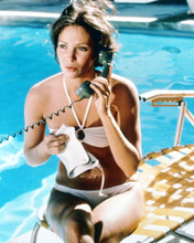 JACLYN SMITH CHARLIE'S ANGELS WHITE BIKINI BY POOL ON TELEPHONE PRINTS AND POSTERS 285243