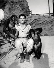 JOHNNY WEISSMULLER JUNGLE JIM POSING WITH CHIMPS CHIMPANZEE PRINTS AND POSTERS 196903