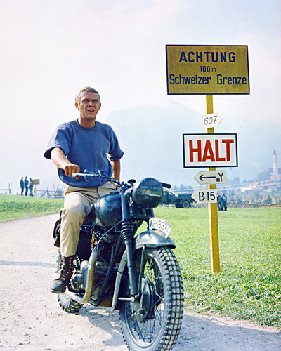 Steve McQueen on a motorcycle Great Escape movie still  Photo reprint  A4 or A5 