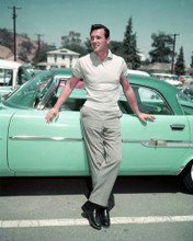 ROCK HUDSON CLASSIC POSE BY GREEN VINTAGE SPORTS CAR 1950'S PRINTS AND POSTERS 290960